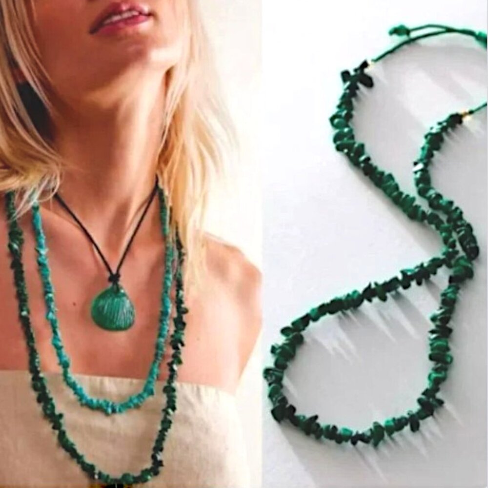 Free People Malachite Single Strand Crystal Chip Beaded Necklace
